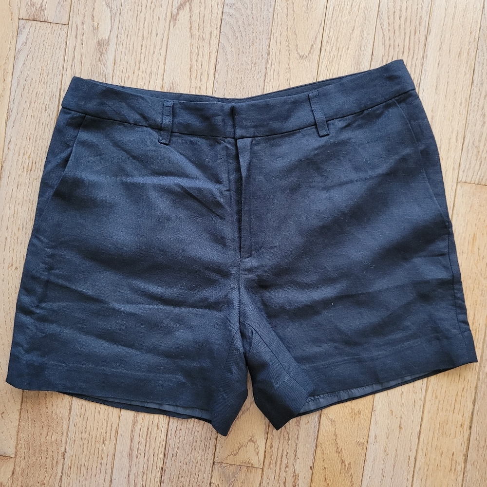 Carmen Marc Valvo Black Linen Dress Shorts Flat Front 4